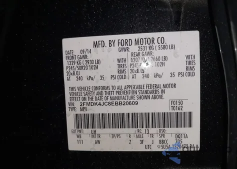 2014 Ford Edge Sel from USA, damaged, VIN 2FMDK4JC8EBB20609